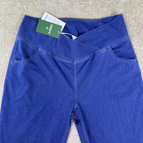 Halara Flex Super Flare Jeans High Waisted Crossover Blue Womens XL Petite E705 - Picture 2 of 14